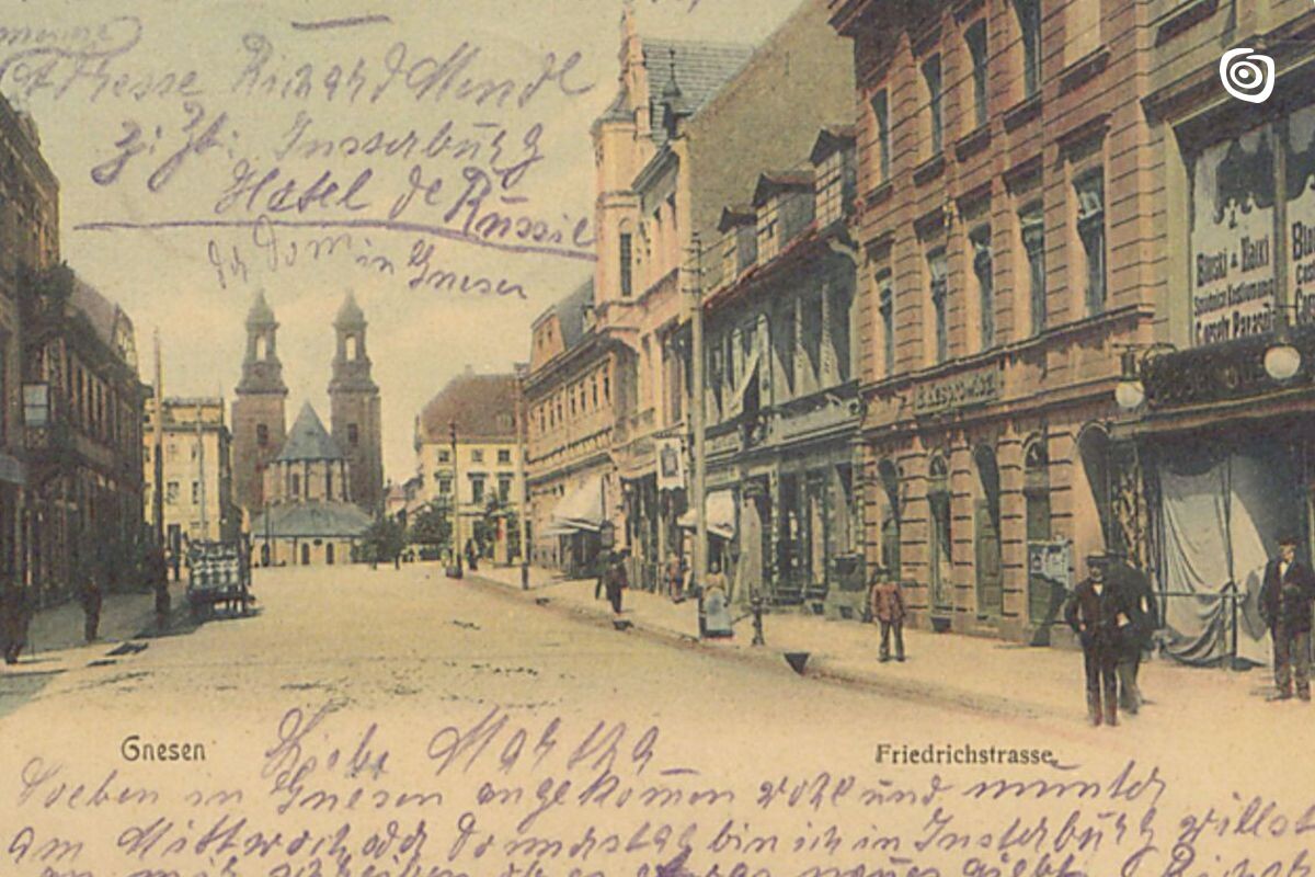 Pocztówka z widokiem na Katedrę gnieźnieńską od strony Rynku, Magdeburg, XIX-XX w.