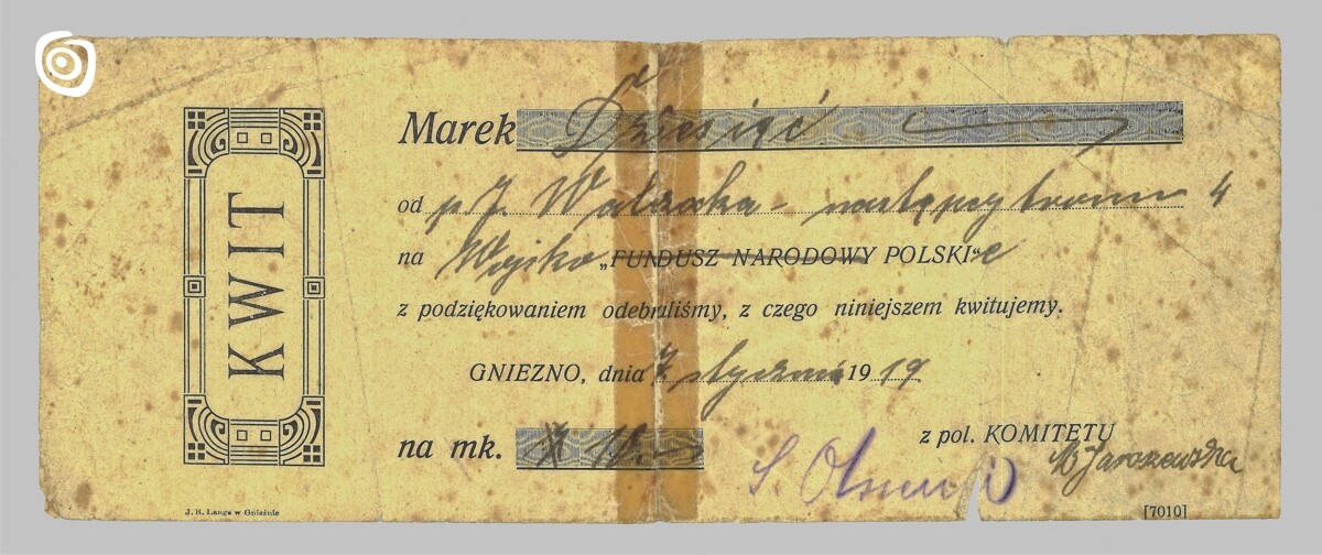 Dokument - Kwit wpłaty, Gniezno, 1919 r.