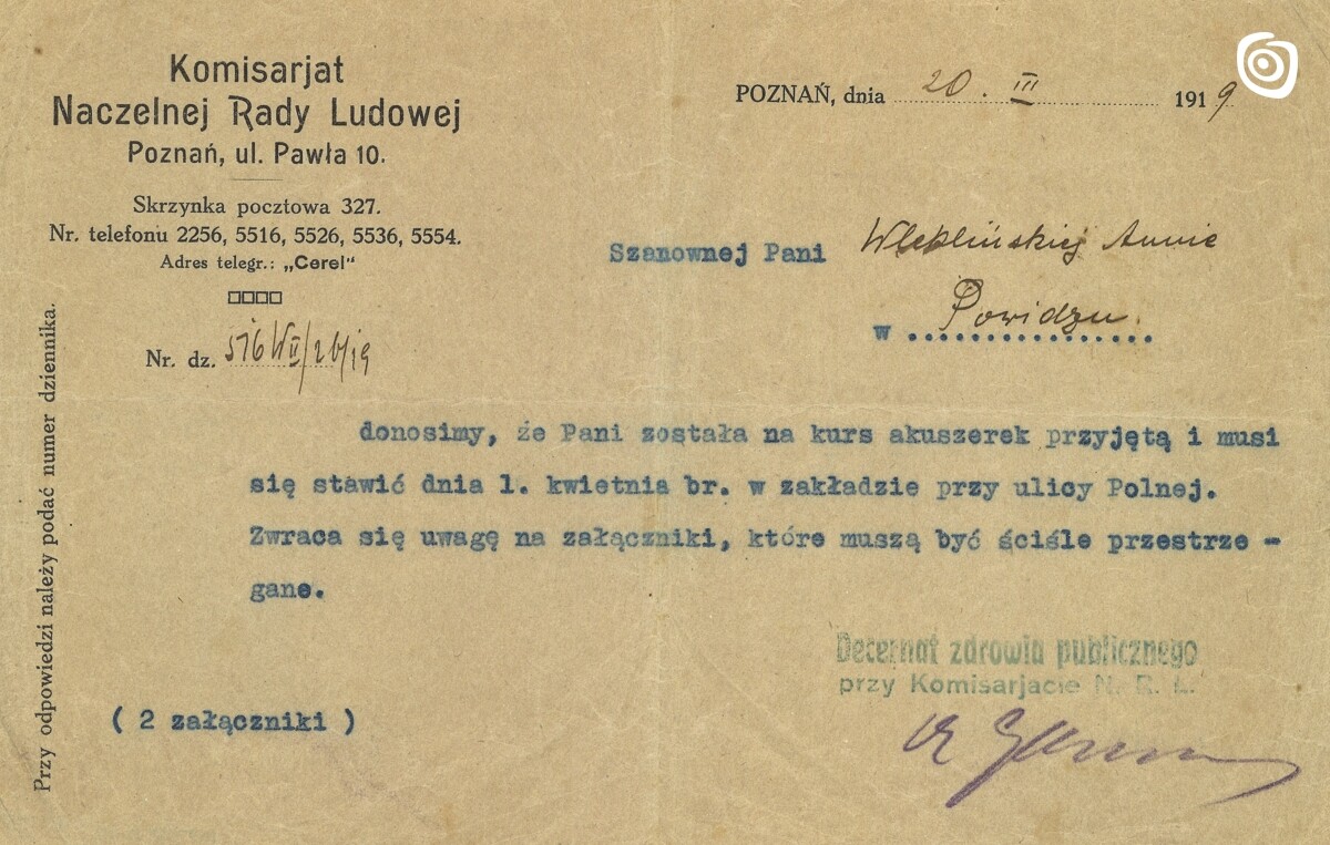 Dokument - Zawiadomienie, Gniezno, 1919 r.