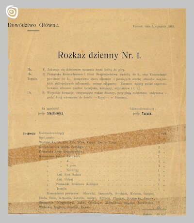 Dokument - Rozkaz dzienny, Gniezno, 1919 r.