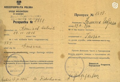 Dokument - Przepustka, Kraków, 1945 r.