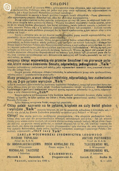 Dokument - Ulotka, Poznań, 1946 r.