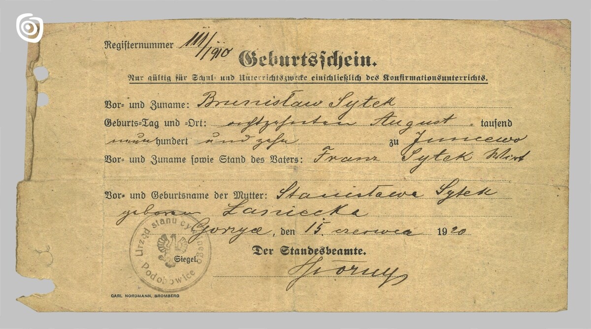Dokument - Akt urodzenia, Podobowice, 1920 r.